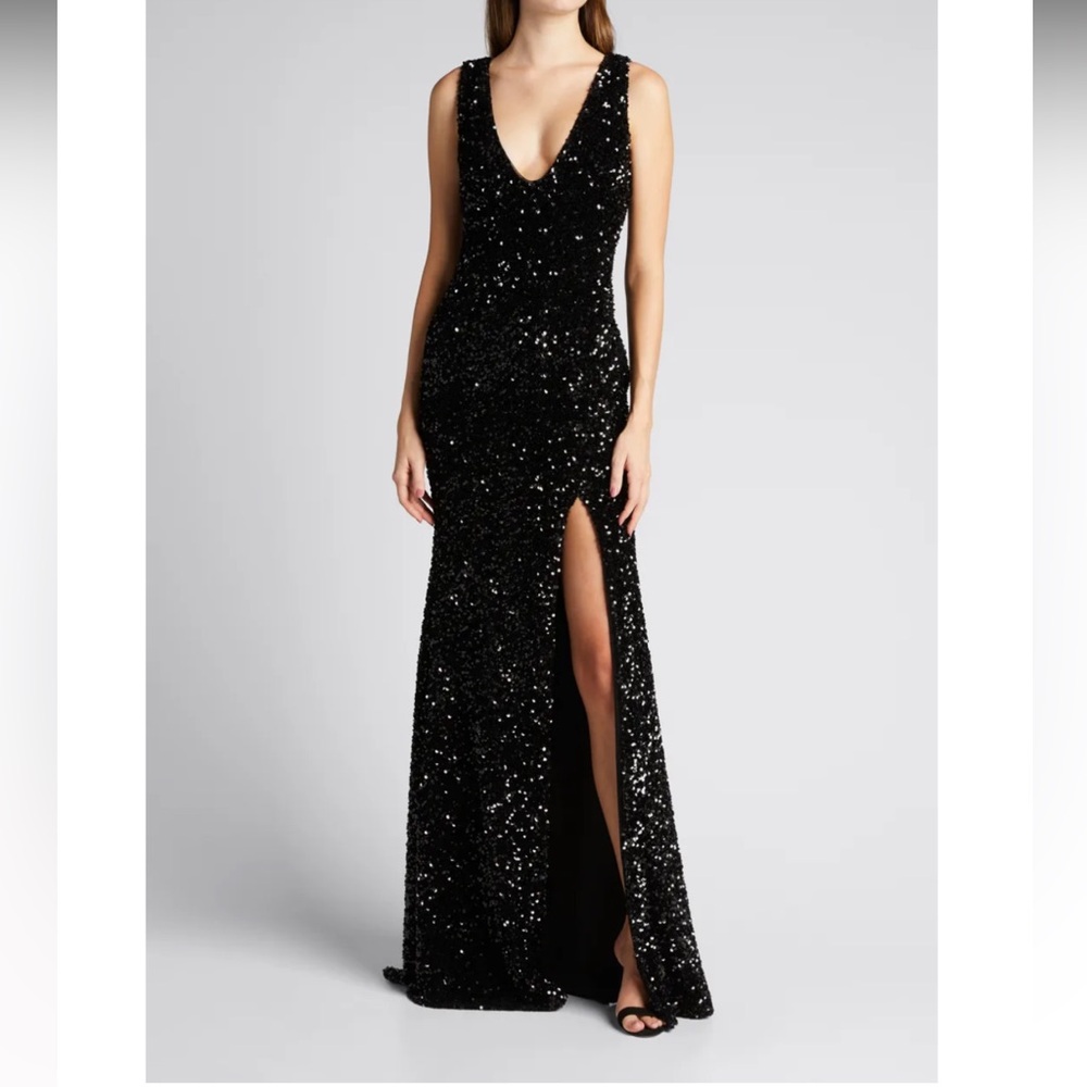 Badgley Mischka Black Velvet Sequin Trumpet Gown